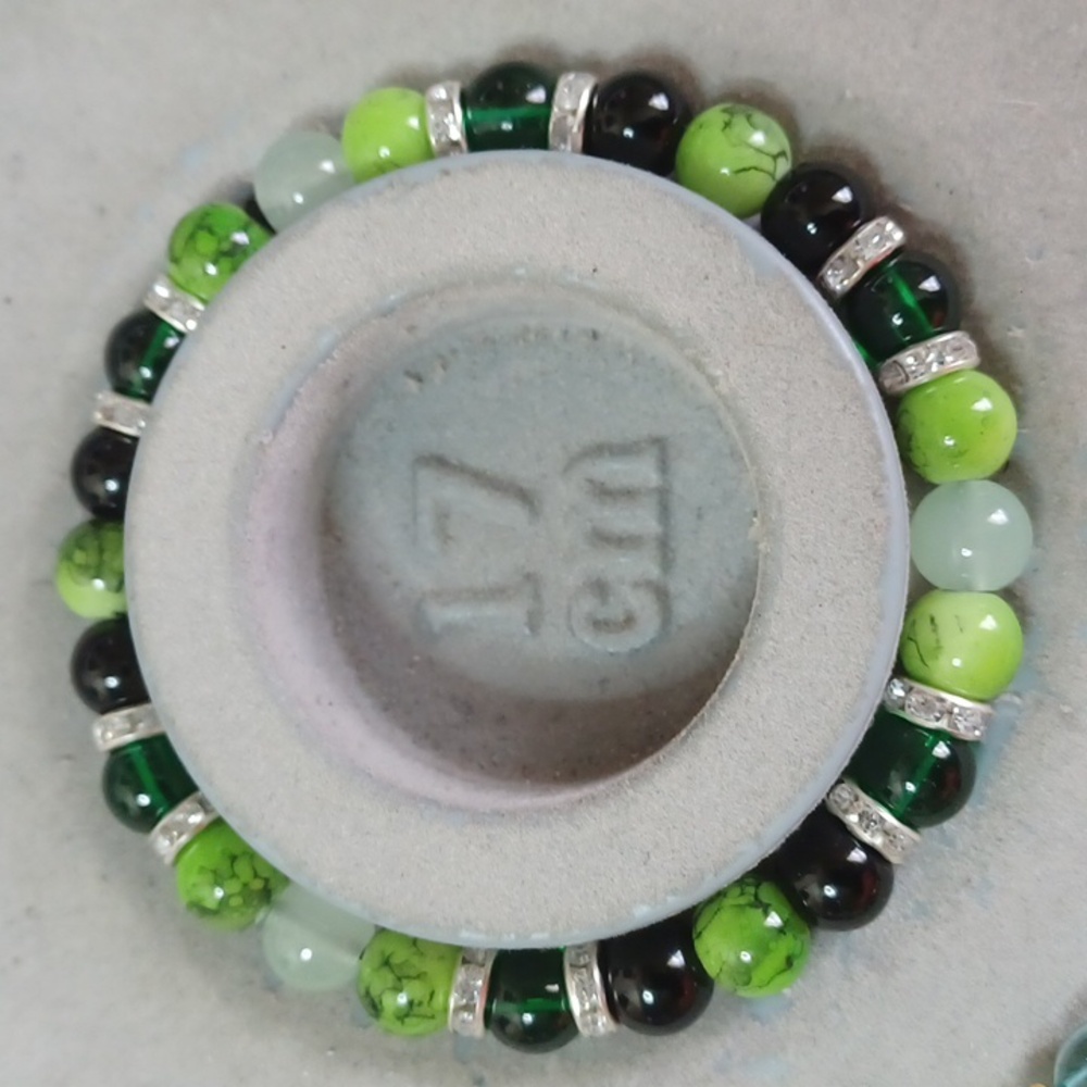Dark green candy green sea green black bead bracelet